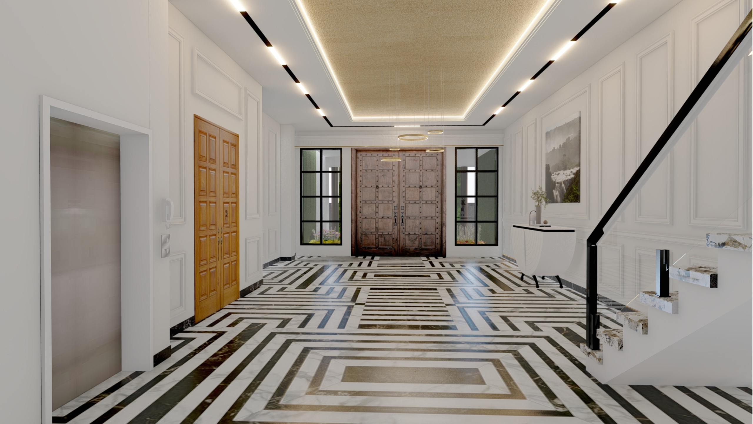 Sleek Monochrome Modern Entrance Hall in Rickmansworth