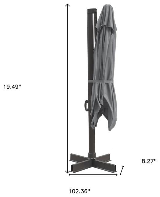 10' Dark Gray Polyester Square Tilt Cantilever Patio Umbrella With ...