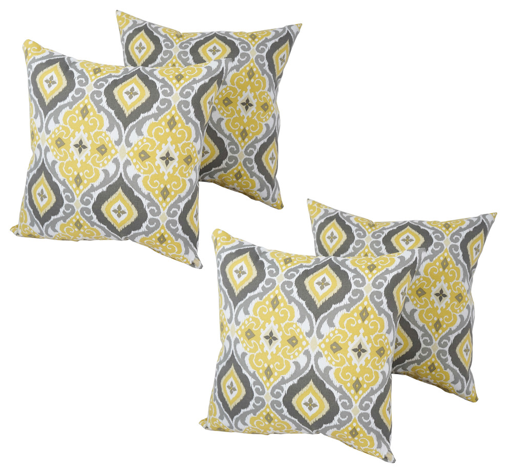 Blazing Needles Outdoor Spun Polyester Throw Pillows, Set of 4, Jakinda Ikat