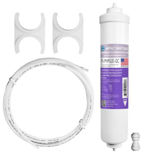 APEC 10" Alkaline Calcite pH Neutralizer Water Filter Kit, 1/4" Output, US Made Modern Water