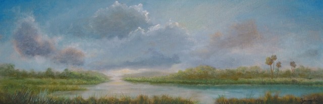 Original Tropical Landscape Oil Painting, panoramic sunset painting, fine art