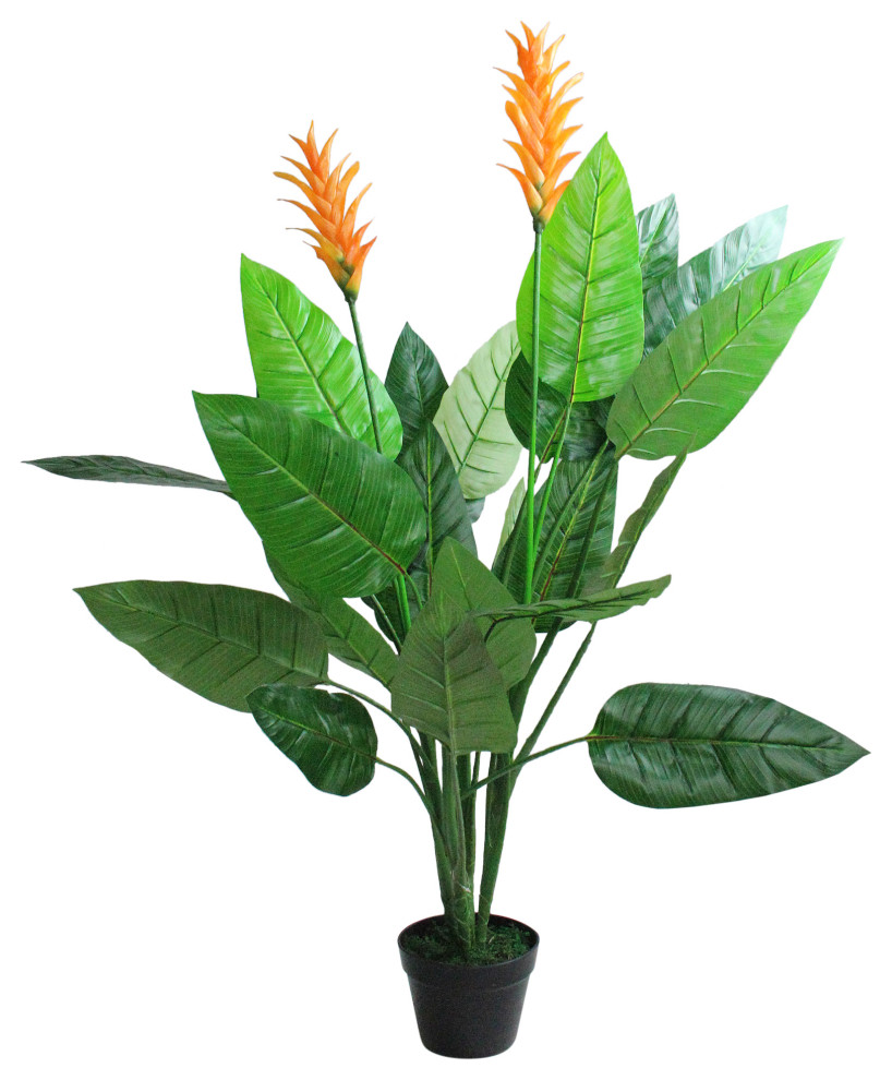 53.25" Decorative Potted Artificial Green and Orange Bird of Paradise Plant