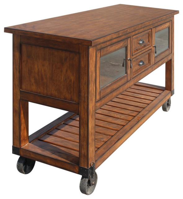 Benzara BM158851 Wooden Kitchen Cart, Distress Chestnut Brown