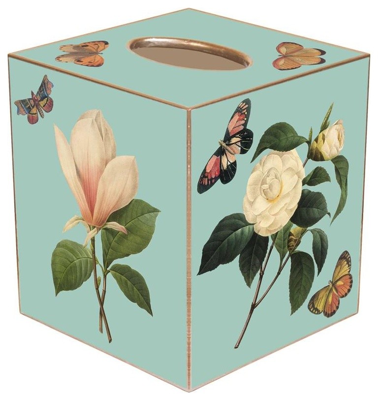 TB1-Aqua Floral Tissue Box Cover