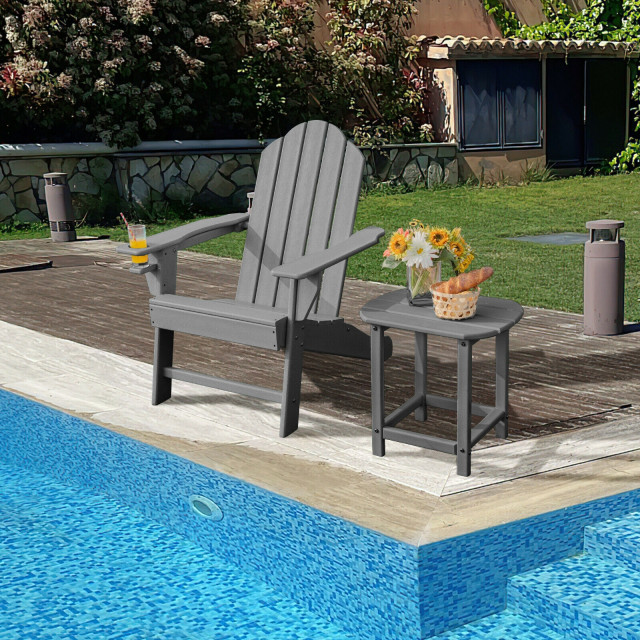 Wellfor Outdoor Folding Adirondack Chair with Builtin Cup Holder Transitional Adirondack