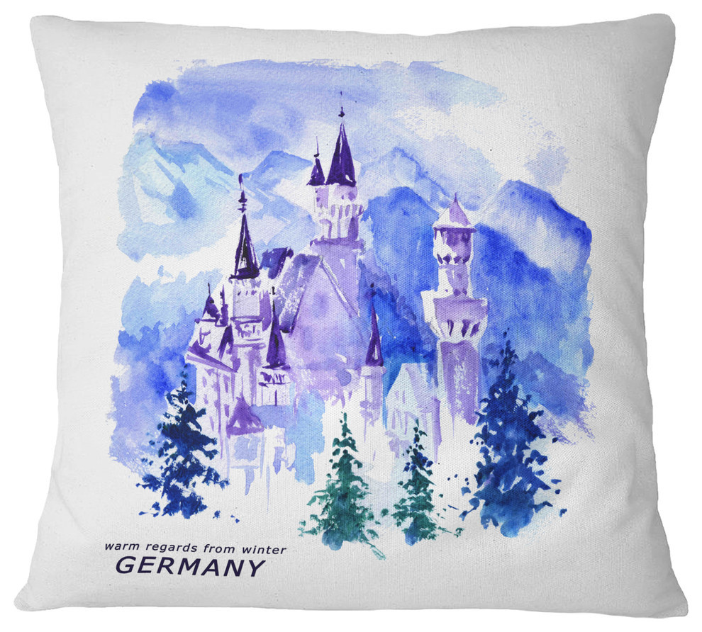 Germany Watercolor Landscape Cityscape Painting Throw Pillow, 18"x18"