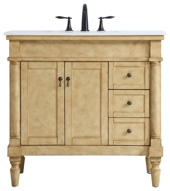 36 Inch Single Bathroom Vanity In Antique Beige - Traditional ...