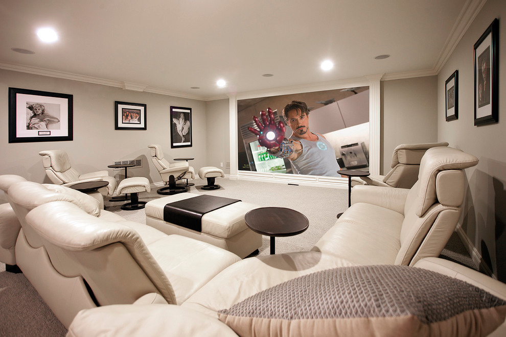 Inspiration for a transitional home theatre in Detroit.