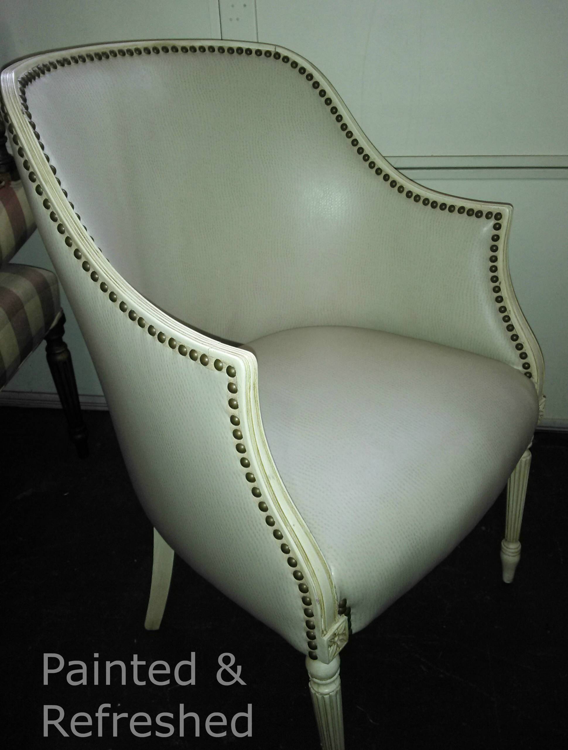 Cream faux leather chair with nail heads