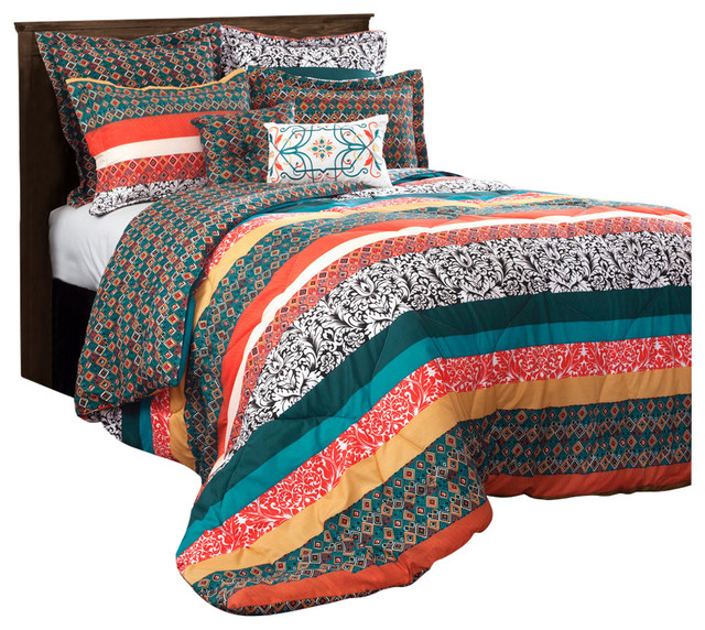 Boho Stripe Comforters Turquoise Tangerine 7 Piece Set Full Queen Contemporary Comforters And Comforter Sets By Lush Decor