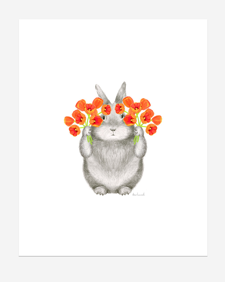  Dear Hancock Bunny With Tulips Archival Print 8 x10 Contemporary
