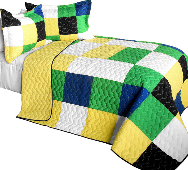 Romance of Green 3PC Vermicelli - Quilted Patchwork Quilt Set (Full/Queen)
