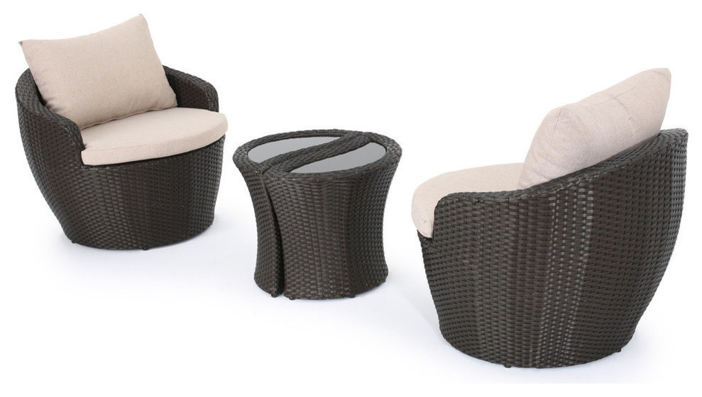 GDF Studio 3-Piece Capetown Outdoor Wicker Chat Set With Cushions