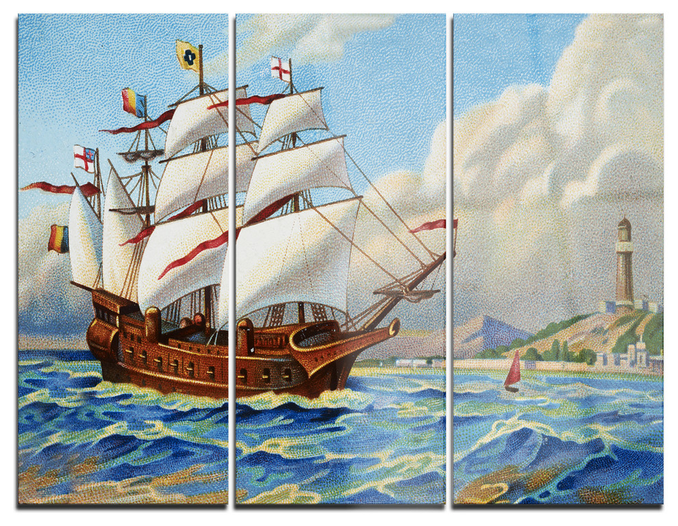 Ancient Boat Drifting In Sea Painting Metal Wall Art 3 Panels 36 X28 Beach Style By Designart - Large Metal Ship Wall Art Ancient Boat Drifting In Sea Painting Metal Wall Art 3 Panels 36 X28 Beach Style By Designart - Large Metal Ship Wall Art