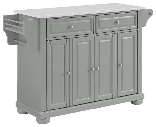 Alexandria Granite Top Kitchen Island Cart, Gray/White Traditional