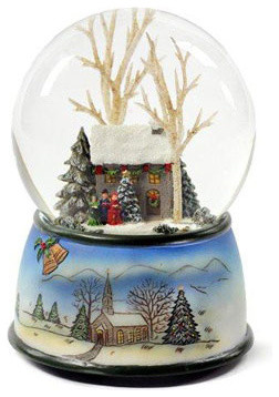 Winter Cottage With Carolers Musical Globe