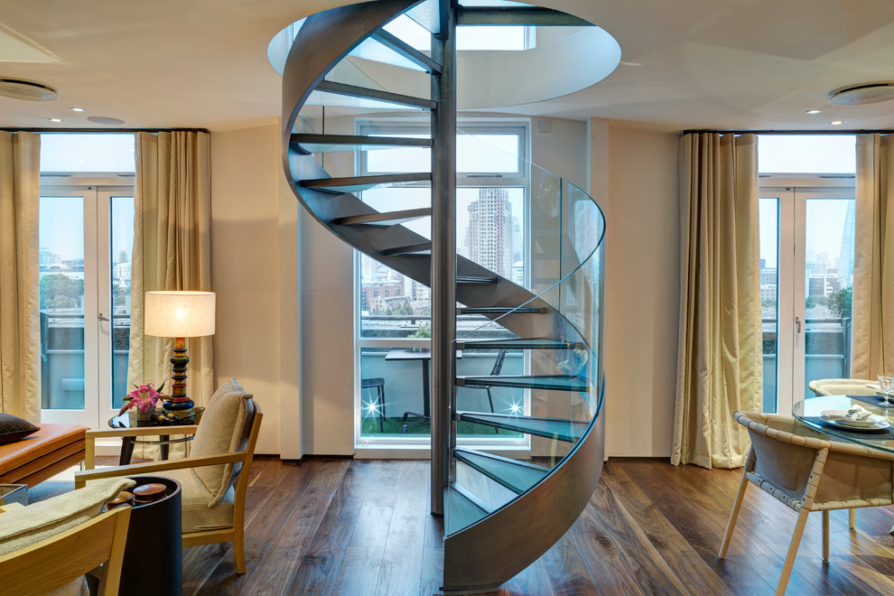 This is an example of a contemporary spiral staircase in London with open risers.