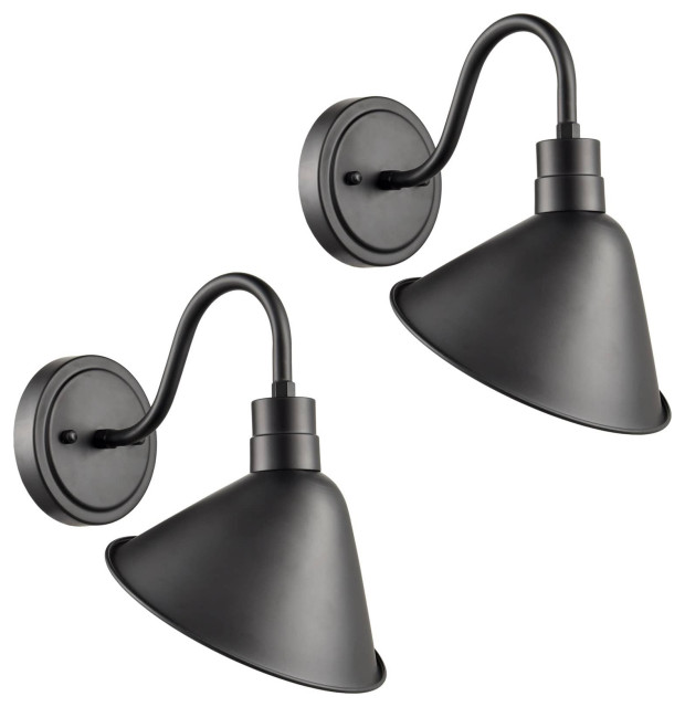Industrial Gooseneck Wall Sconces Antique Black Barn Light Set of 2 ...