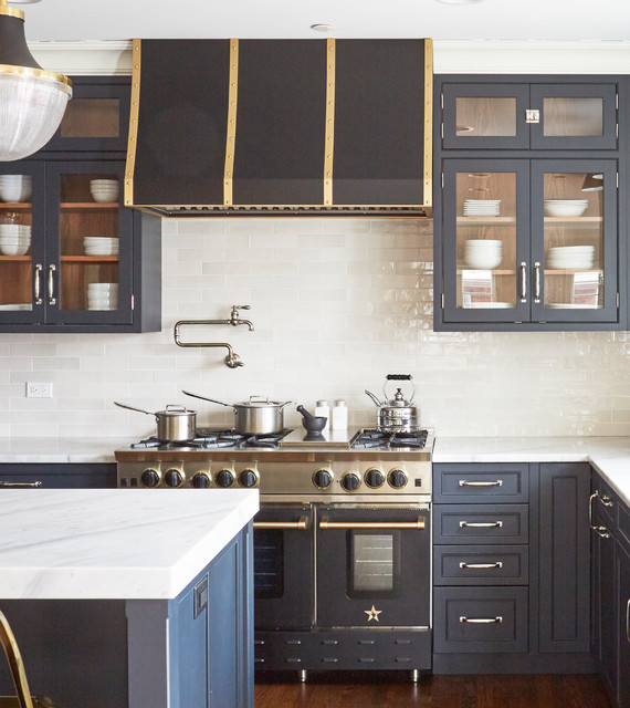 Deep Blue Shaker Cabinets, Navy Kitchen Cabinets With Gold Hardware