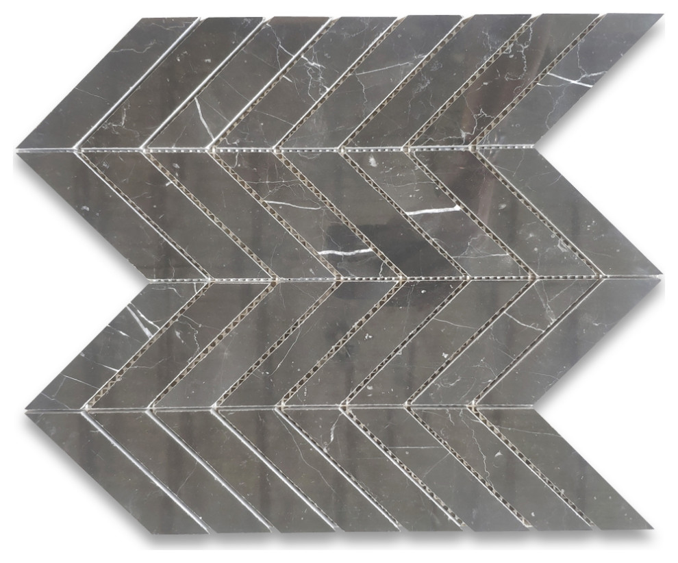 Nero Marquina Black Marble 1x4 Chevron Mosaic Wall Floor Tile Polished ...