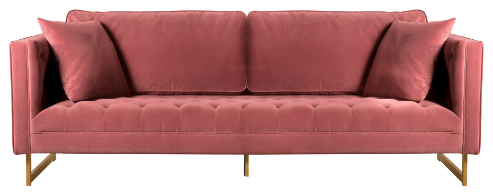 Lenox Velvet Sofa With Brass Legs, Pink