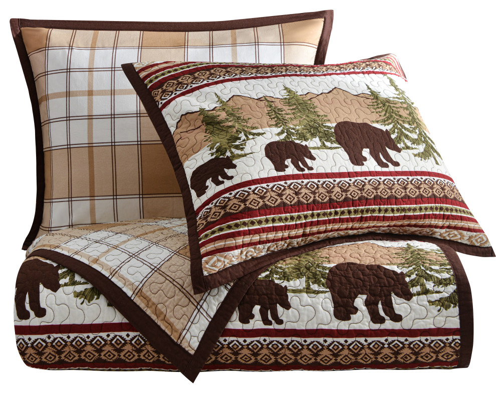 Bear Trail Reversible Quilt Set, 3 Piece, Full/Queen Rustic Quilts