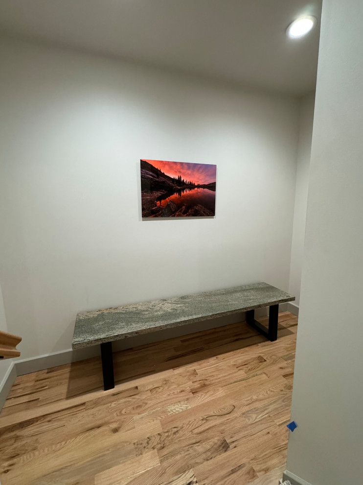Custom fabricated bench cut from existing kitchen table
