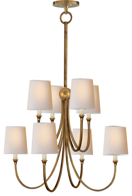 Thomas O'Brien Reed 8 Light Chandelier, Hand-Rubbed Antique Brass