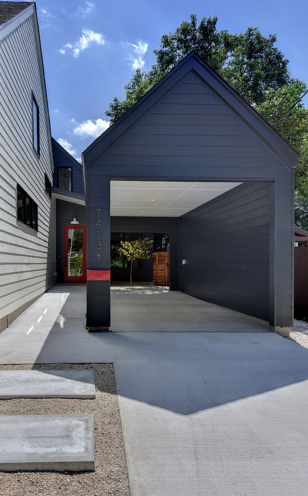 This is an example of a small country detached two-car carport in Austin.