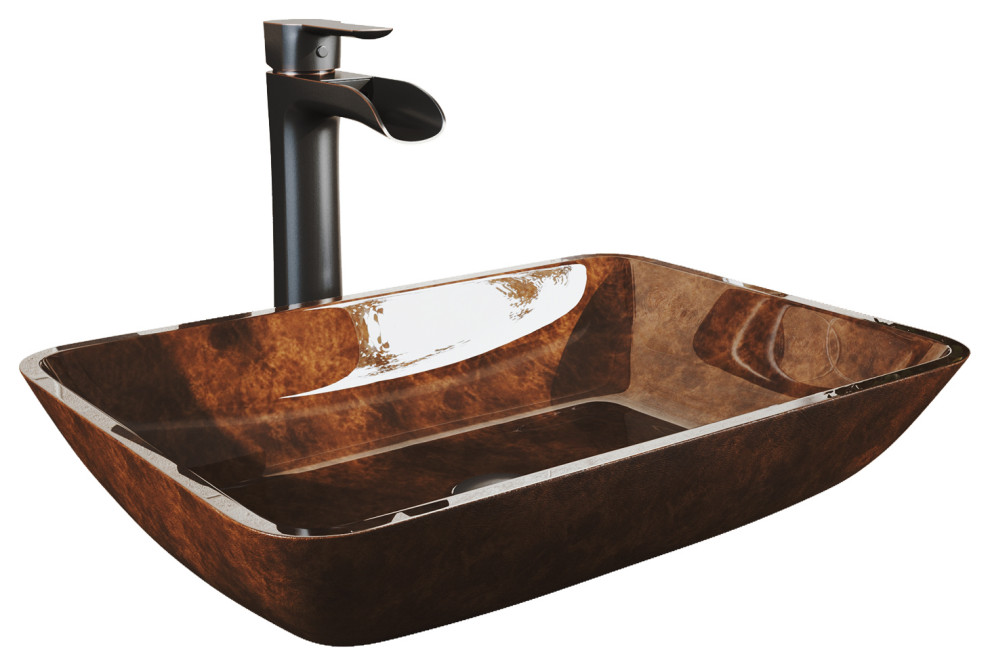 VIGO 18" Glass Vessel Bathroom Sink and Niko Vessel Faucet