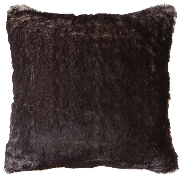 Faux Fur Throw Pillow 18"X18" (Cover Only), Dark Grey-Tipped Fox