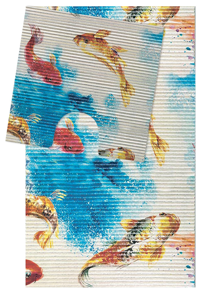 Koi Fish PVC Bathroom Mat Set, 2 pcs, White, 20" x 20" and 20" x 31