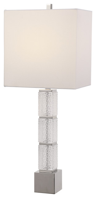 Luxe Bubbled Art Glass Modern Table Lamp Stacked Rectangles Silver Cube White