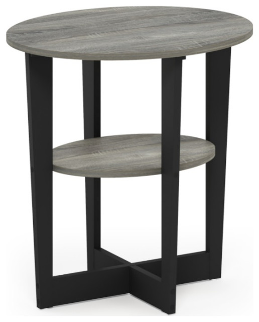 Furinno Jaya Oval End Table, French Oak Gray /Black Industrial Side