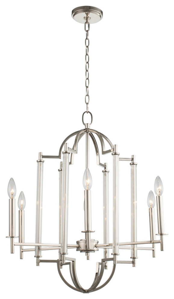 6 Light Casual Luxury Chandelier by Kalco, Polished Nickel, 27"