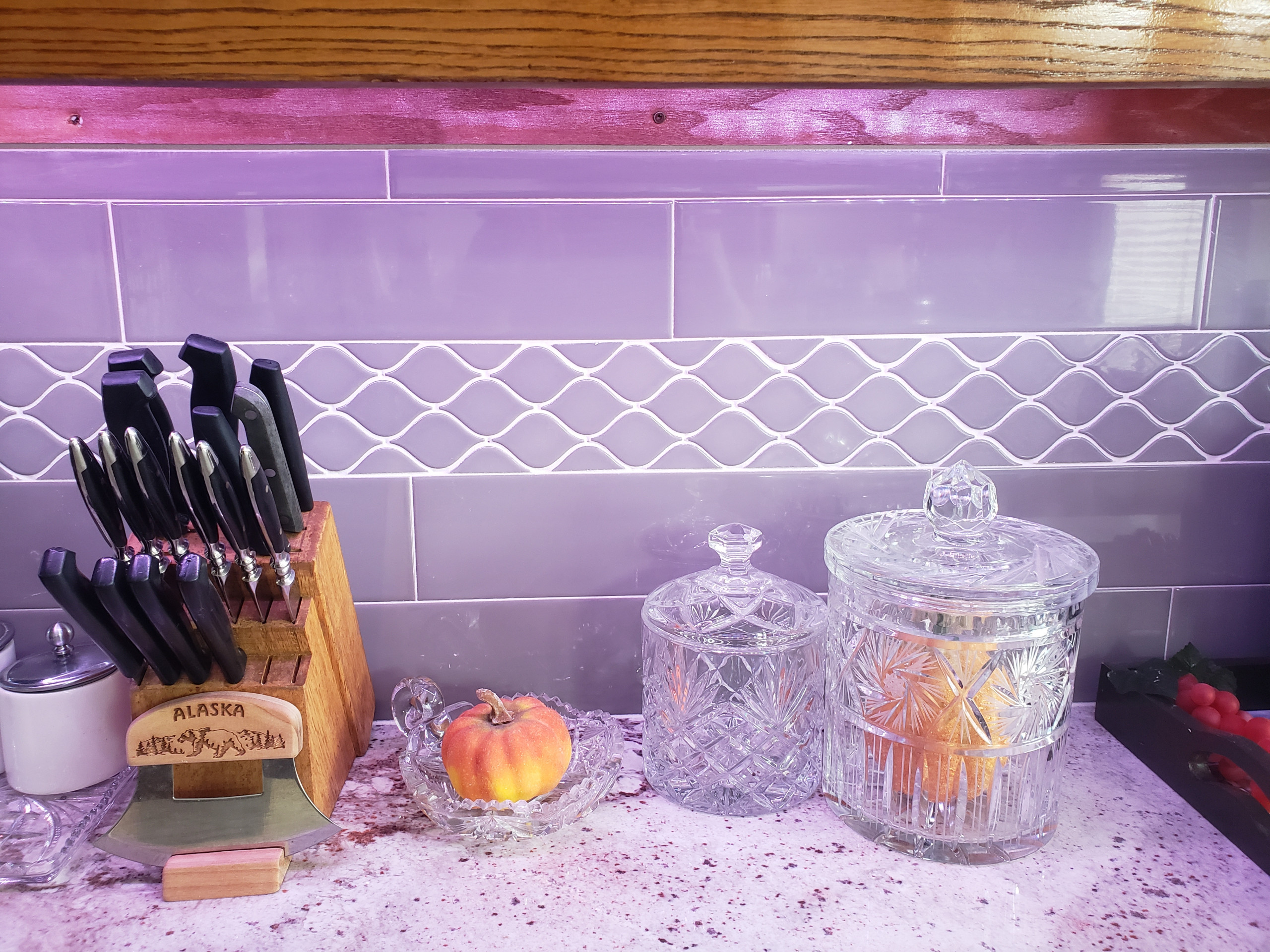 75 Purple Kitchen with Glass Tile Backsplash Ideas You'll Love