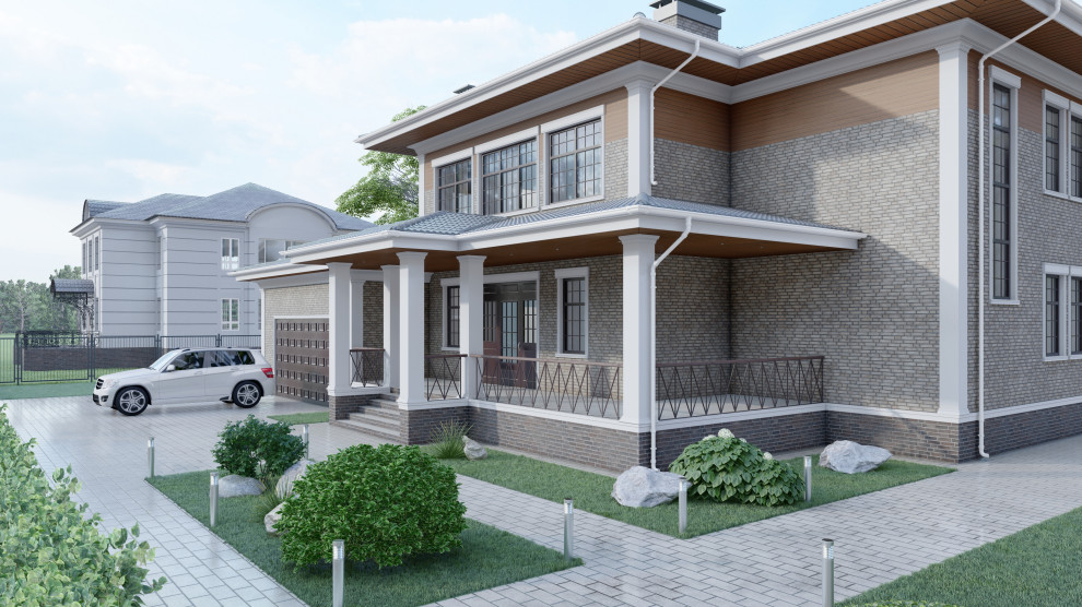 Дизайн фасадов загородного дома в Миллениум Парке в стиле Райта