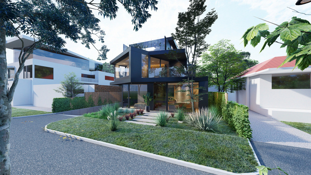 Photo of a mid-sized modern home design in Melbourne.