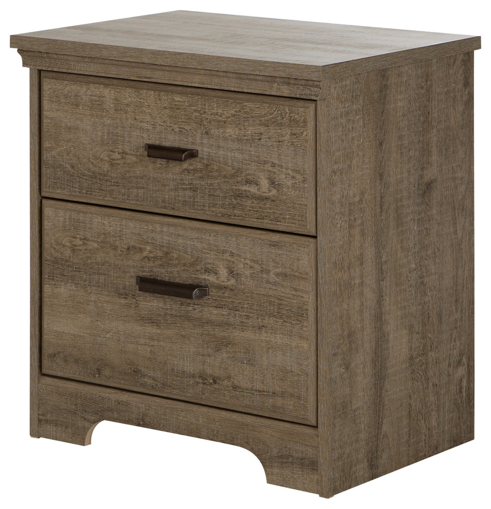 South Shore Versa 2Drawer Nightstand, Weathered Oak Transitional Nightstands And Bedside
