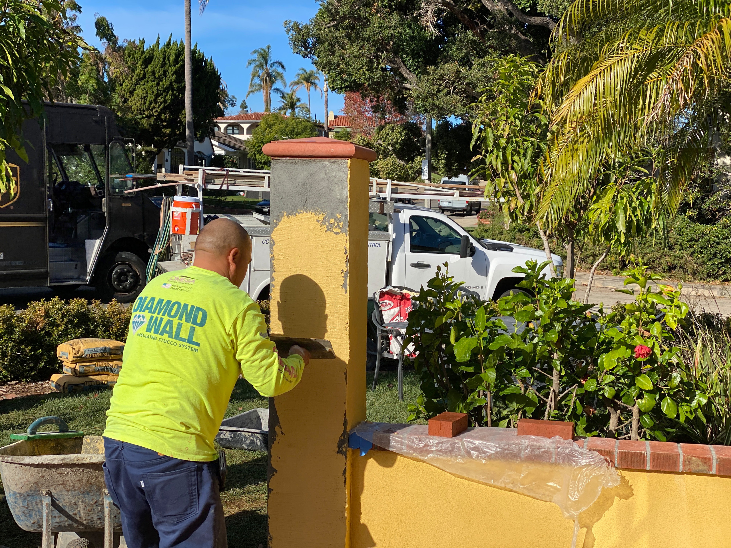 Applying Stucco to Block Columns in Point Loma