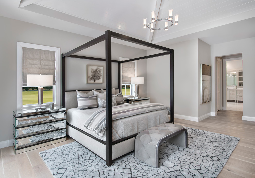 Design ideas for a transitional bedroom in Miami.