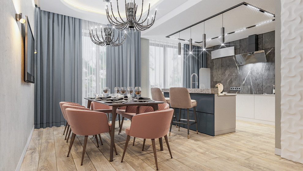 Гостиная-кухня - столовая в доме