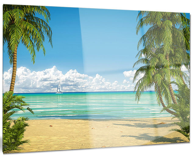"Palms at Caribbean Beach" Seashore Photo Metal Wall Art Tropical