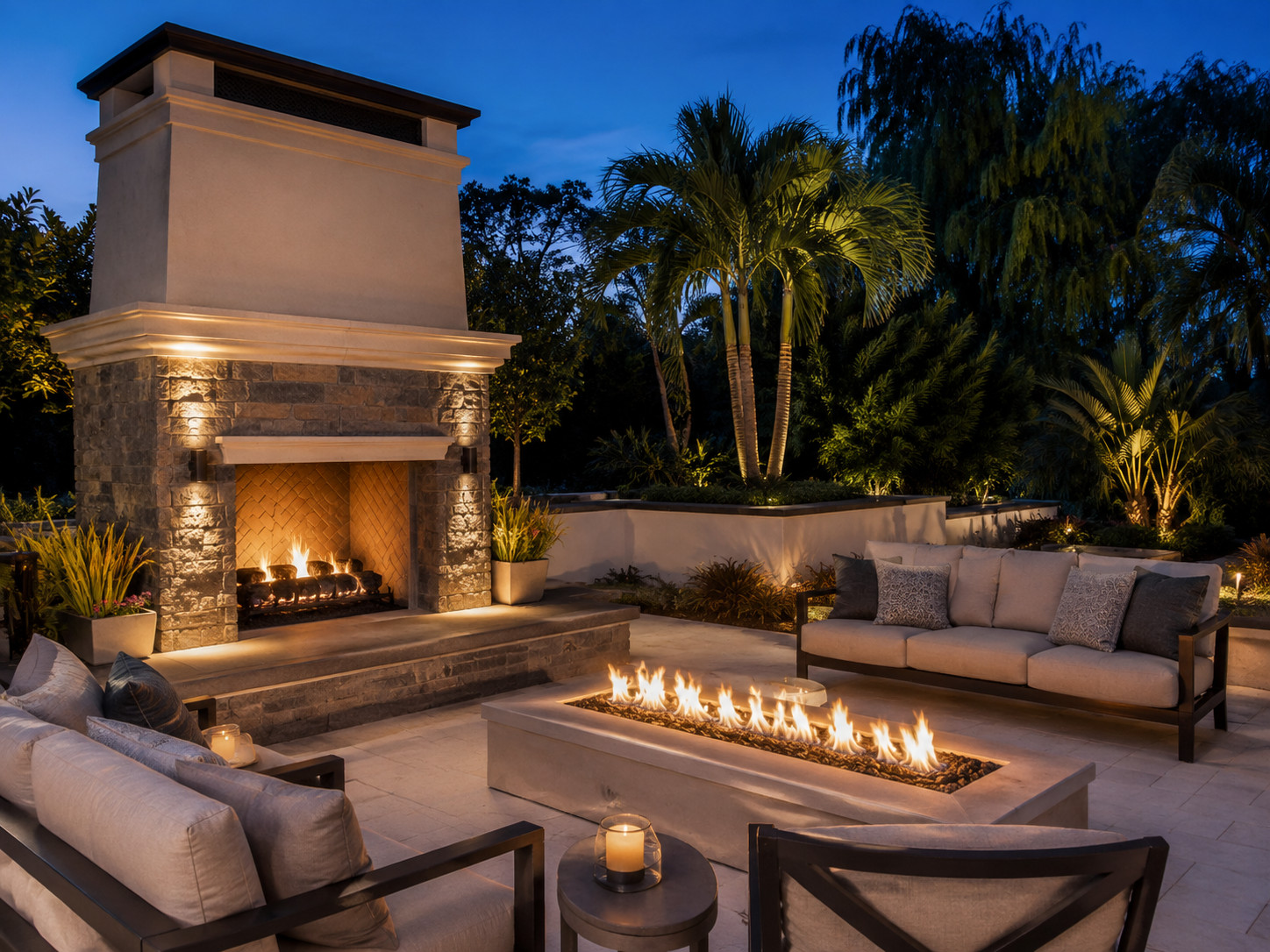 Outdoor fireplace and fire pit