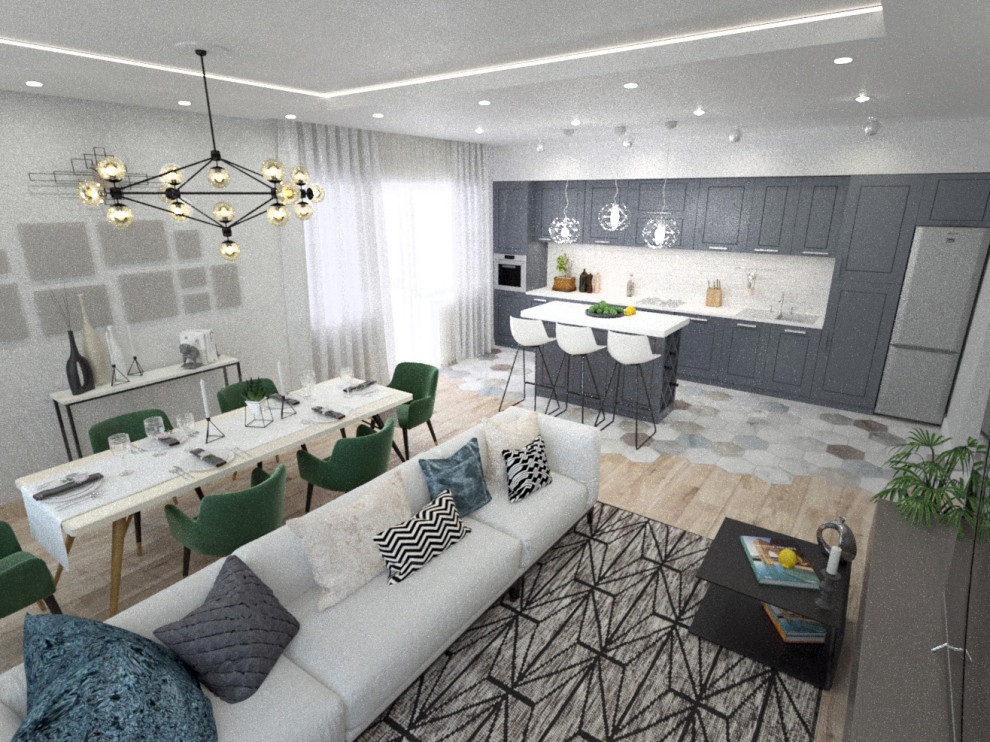 Дизайн кухни-гостинной в двухкомнатной квартире в центре Москвы