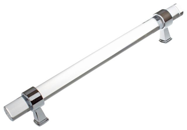 6-1/4" Center Clear Acrylic Cabinet Hardware Pull, Set of 20, Polished Chrome