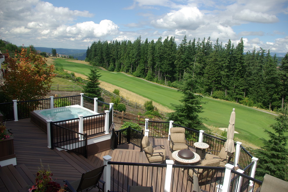 Deck - transitional backyard balcony deck idea in Seattle with no cover