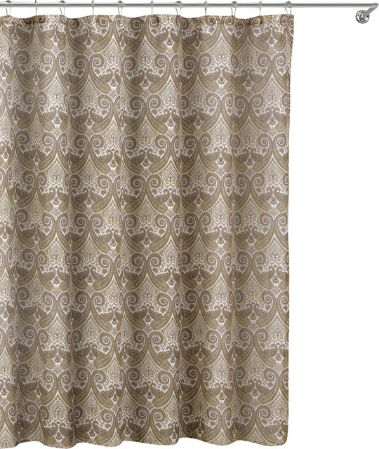French Riviera Faux Linen Fabric Shower Curtain Paisley Damask Design