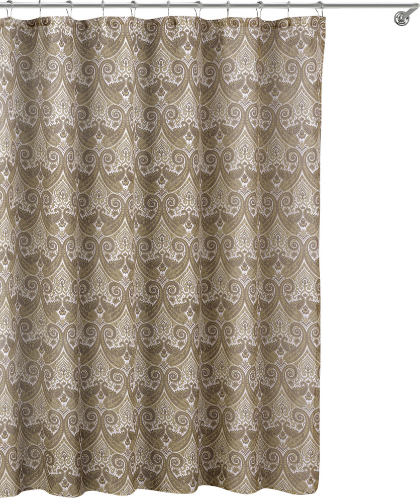 French Riviera Faux Linen Fabric Shower Curtain, Paisley Damask Design