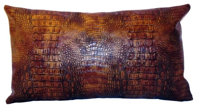 Faux Leather Crocodile Throw Pillow